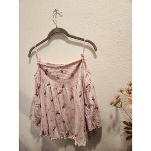 NWOT Free People Off shoulder Pink floral mini tunic shirts‎ top xs